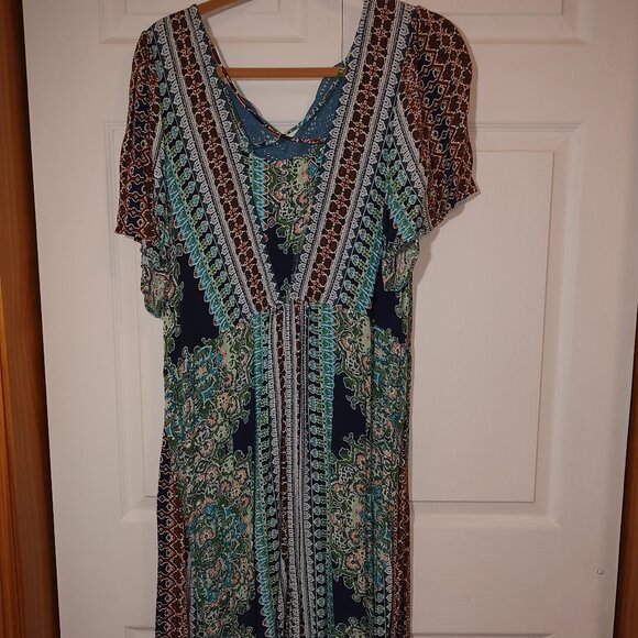 One World 100% Viscose Flowy Lace Accent Summer Dress-Open Back-Size 2x-3X - Picture 2 of 15